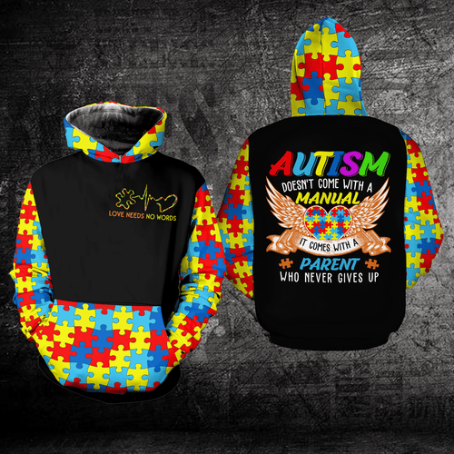 Autism Doesnt Come With A Manual It Comes With A Parent Who Never Gives Up Unisex 3d Hoodie