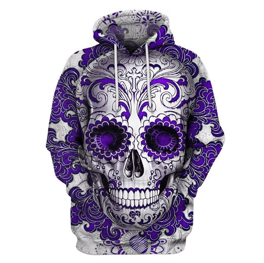 Lovely Smiling Skull With Purple Eyes And Tiny Cross Front Of Forehead Unisex 3d Hoodie