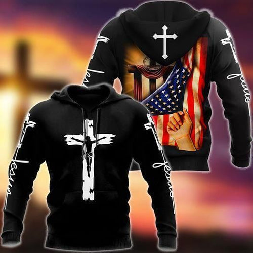 Jesus One Nation Under God Christian Cross American Flag Unisex 3d Hoodie
