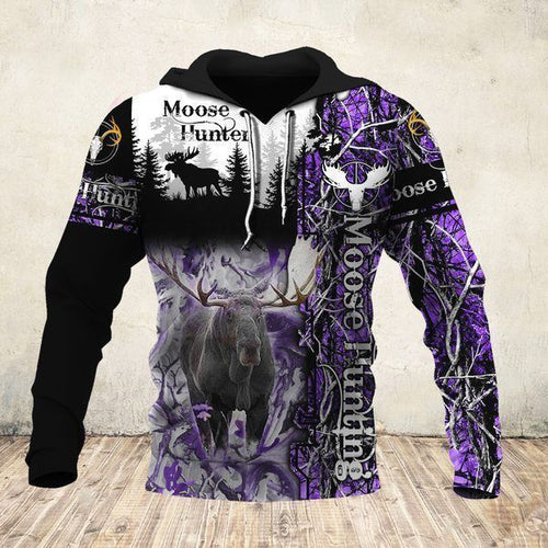 Hunting Purple Moose Unisex 3d Hoodie
