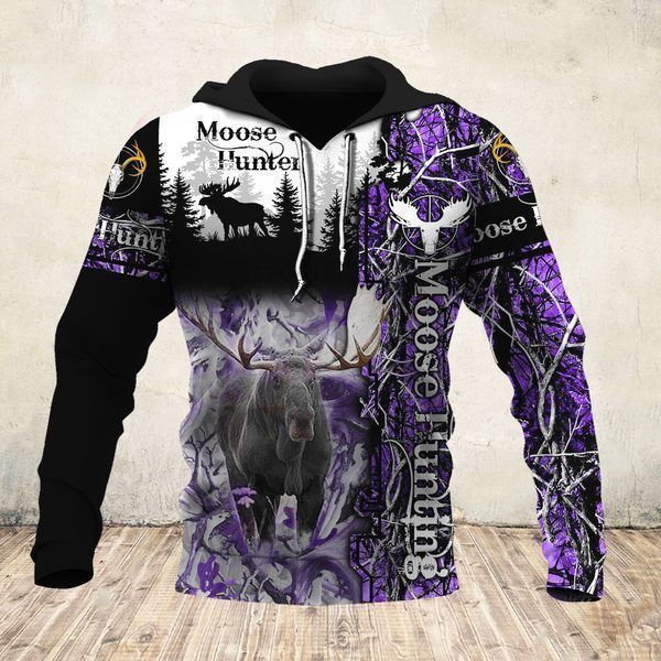 Hunting Purple Moose Unisex 3d Hoodie