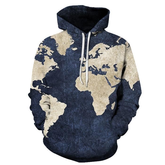 World Map Denim Blue Unisex 3d Hoodie