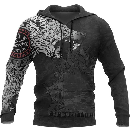 Viking Iceland Fenrir Wolf And Vegvisir Unisex 3d Hoodie