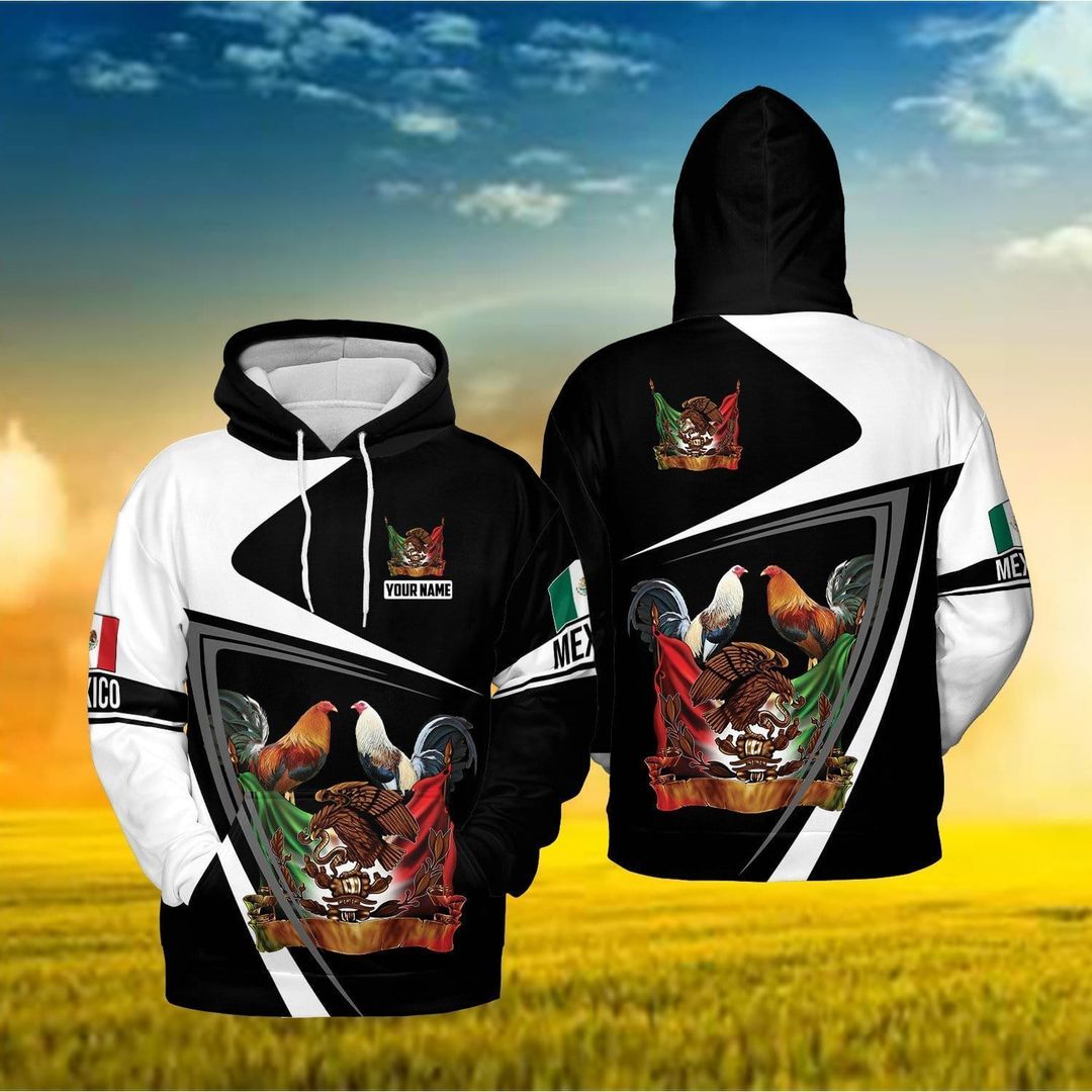 Rooster Mexico Black White Personalized Custom Name Unisex 3d Hoodie