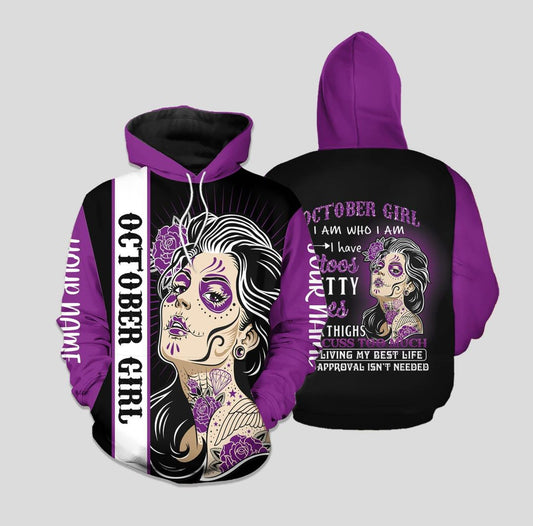 I Am Living My Best Life October Girl Tattoo Girl Personalized Custom Name Unisex 3d Hoodie