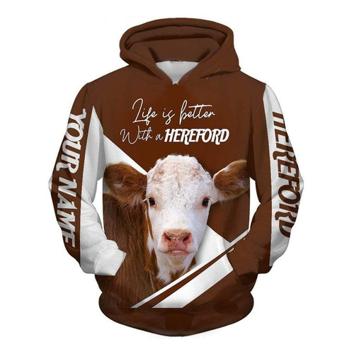 Life Is Better With A Hereford Cow Brown Unisex 3d Hoodie
