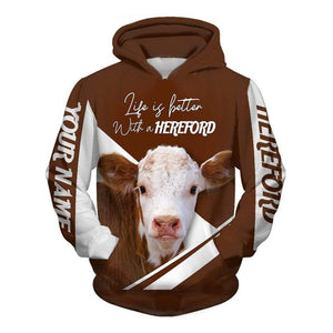 Life Is Better With A Hereford Cow Brown Unisex 3d Hoodie