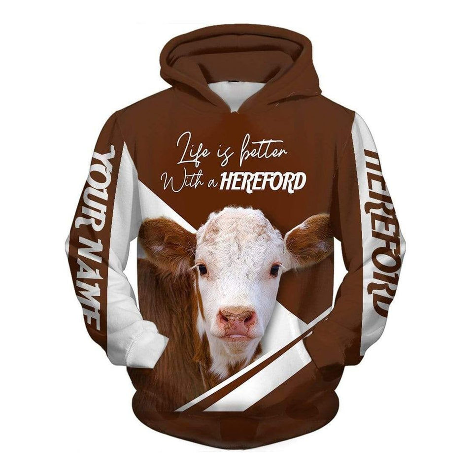 Life Is Better With A Hereford Cow Brown Unisex 3d Hoodie