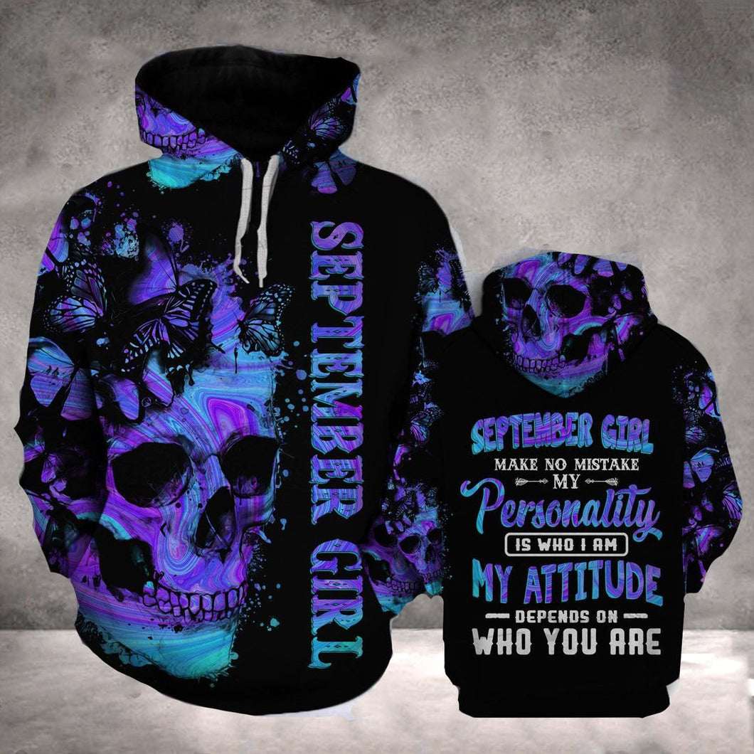Lkh September Girl Butterfly My Attitude Unisex 3d Hoodie
