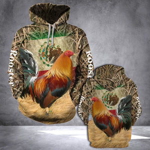 Rooster Mexico Flag Unisex 3d Hoodie