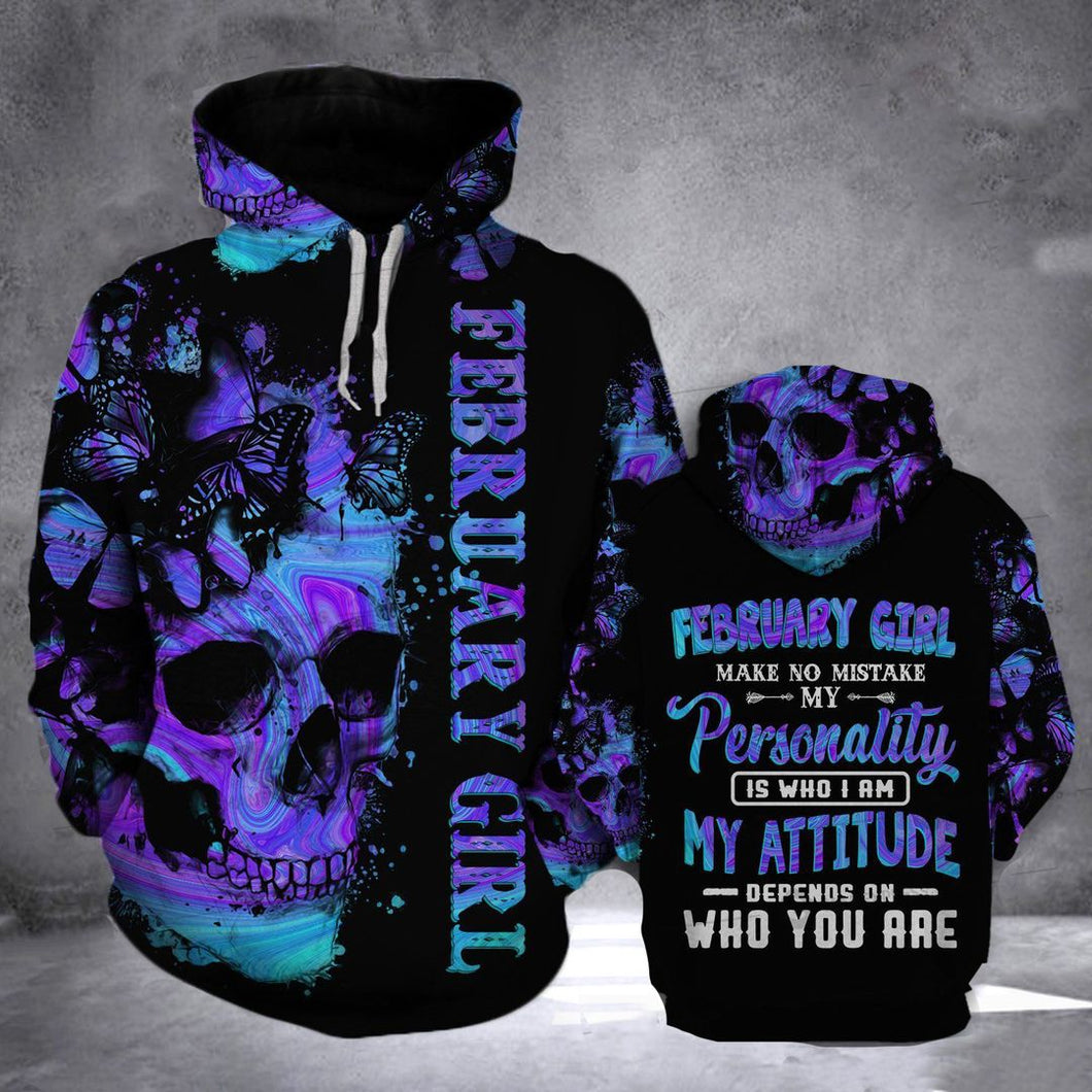 Lkh February Girl Butterfly My Attitude Unisex 3d Hoodie