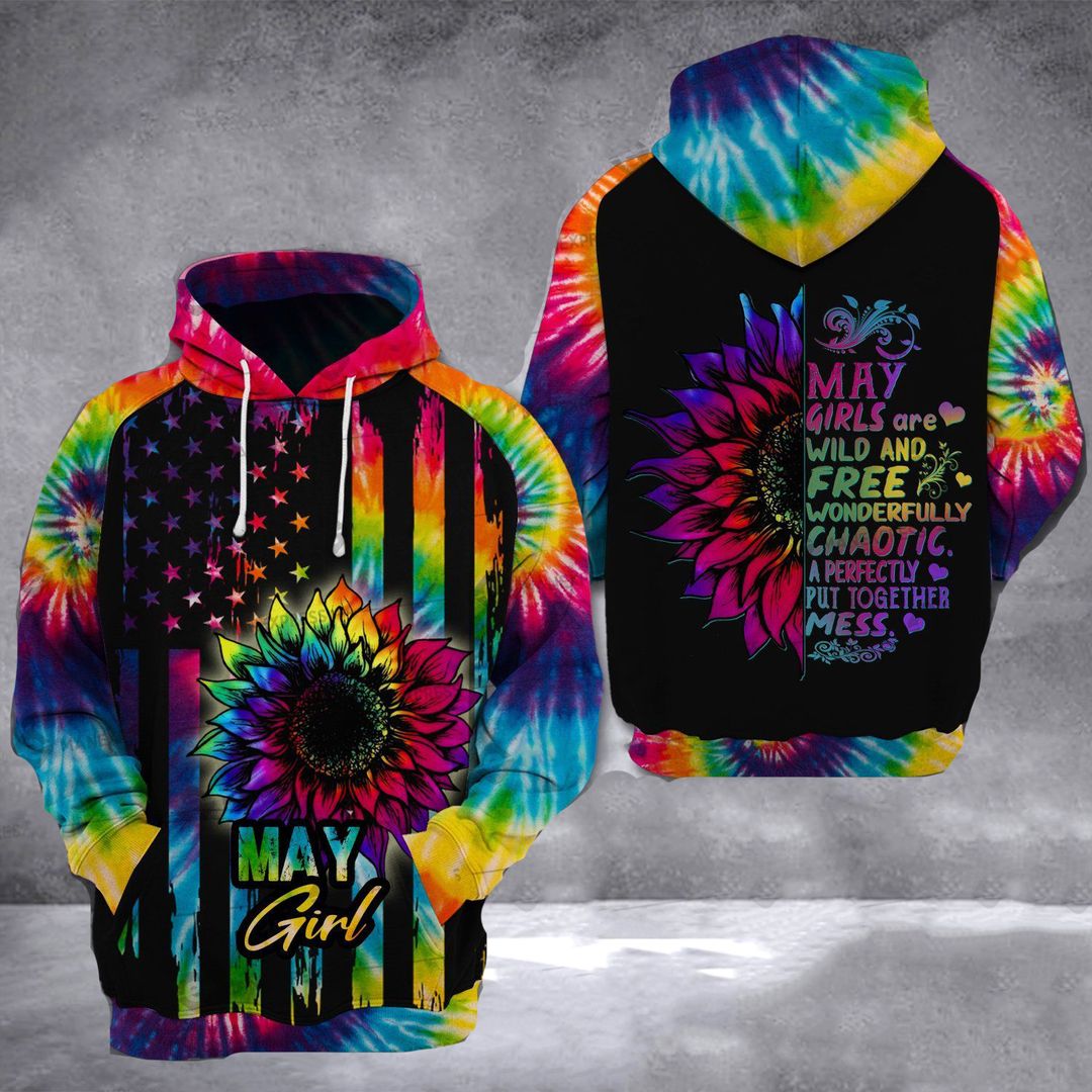 Tie Dye Sunflower Flag May Girl Chaotic All Over Unisex 3d Hoodie