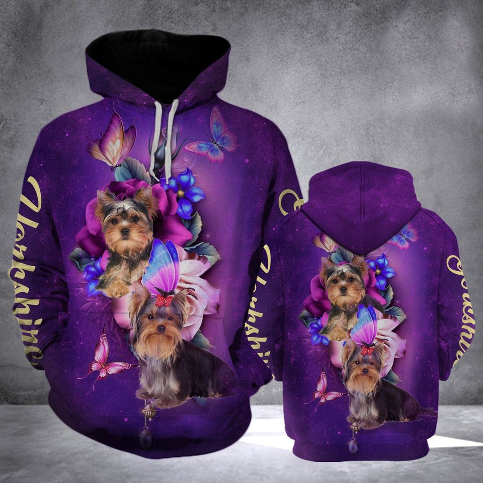 Gift For Dog Lover Butterfly Yorkshire Terrier Unisex 3d Hoodie