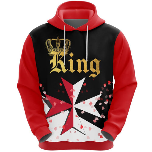 Malta King Valentine Hoodie|Shirts For Men & Women|Adult|Long Sleeves Unisex 3d Hoodie