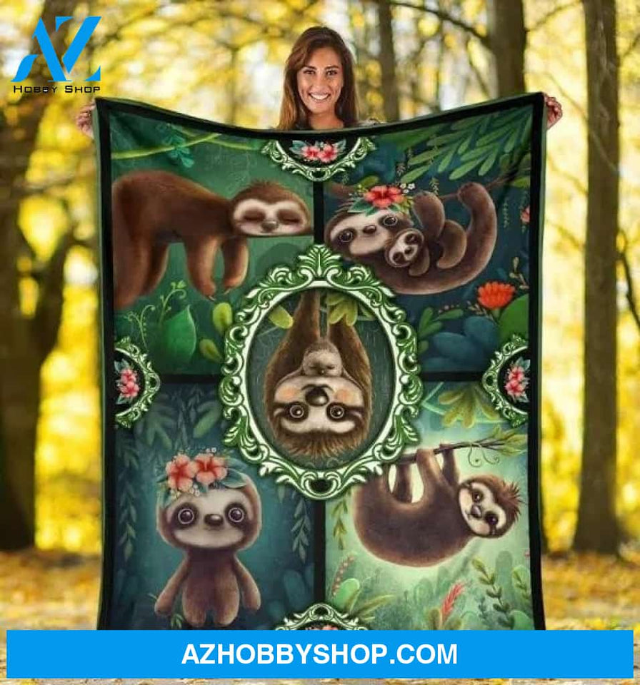 Lazy Baby Sloth Gift For Sloth Lover Printed Fleece Blanket