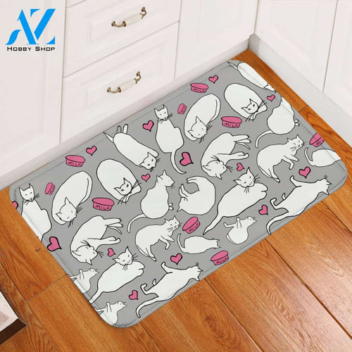 Lazy White Cat Door Mat