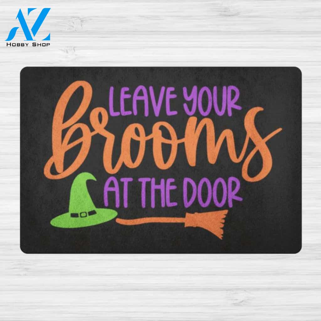 Leave Your Brooms at the Door Halloween Doormat Indoor and Outdoor Mat Entrance Rug Funny Home Decor Closing Gift Gift for Friend Idea