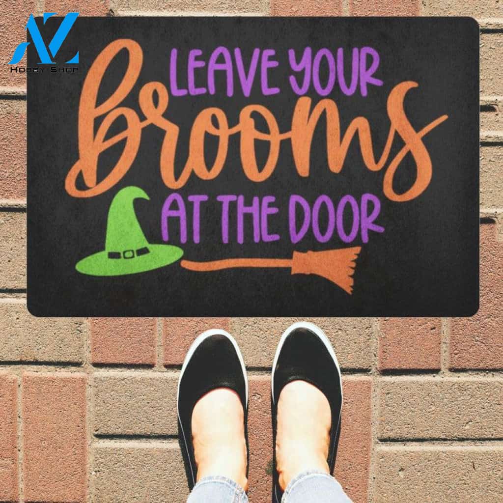 Leave Your Brooms at the Door Halloween Doormat Indoor and Outdoor Mat Entrance Rug Funny Home Decor Closing Gift Gift for Friend Family Gift Idea