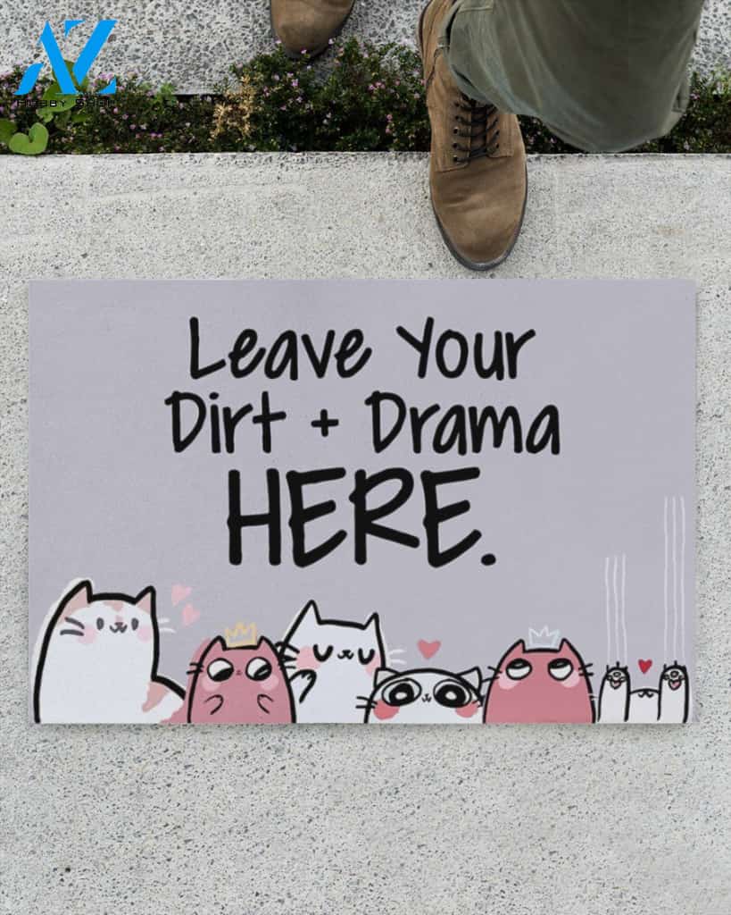 Leave Your Dirt + Drama Here Doormat Welcome Mat Housewarming Gift Home Decor Funny Doormat Best Gift Idea For Cat Lovers