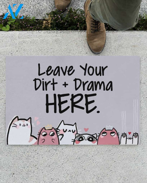 Leave Your Dirt + Drama Here Doormat Welcome Mat Housewarming Gift Home Decor Funny Doormat Best Gift Idea For Cat Lovers