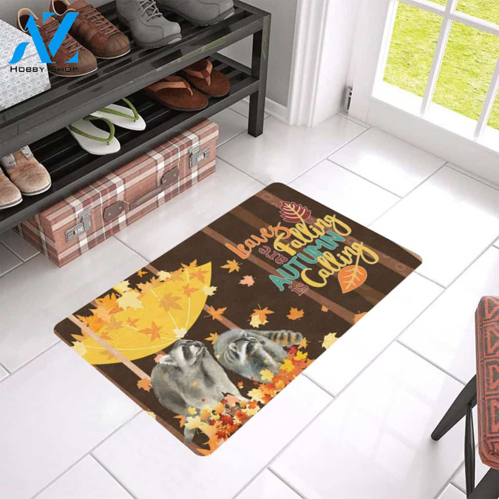 Leaves Are Falling Autumn Is Calling Raccoon Doormat Welcome Mat Housewarming Gift Home Decor Funny Doormat Gift For Raccoon Lovers Happy Autumn Gift Idea