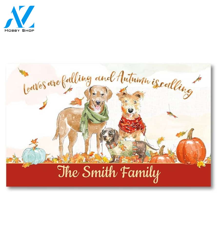 Leaves are Falling Harvest Dogs Personalized Doormat - 18" x 30"