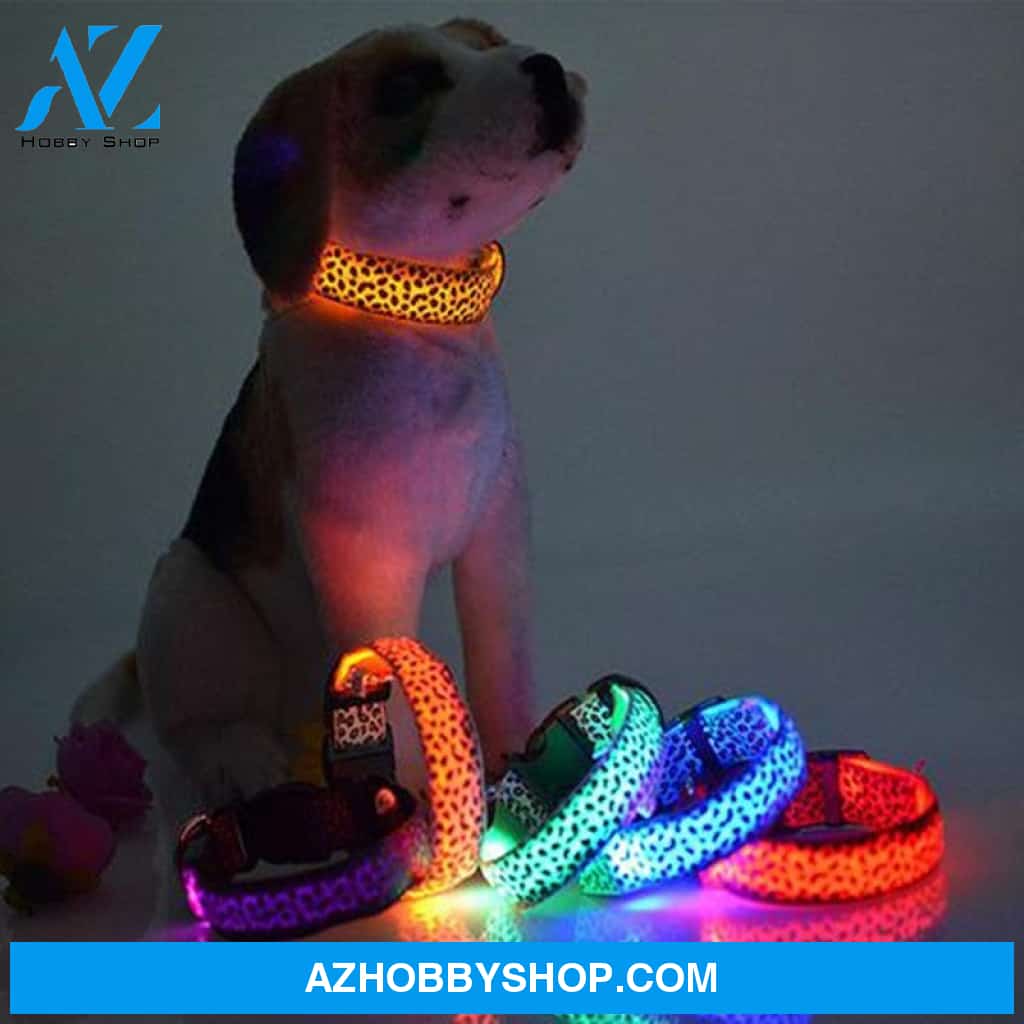 Led Dog Collar Safety Adjustable Nylon Leopard Pet
