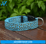Led Dog Collar Safety Adjustable Nylon Leopard Pet M / Blue