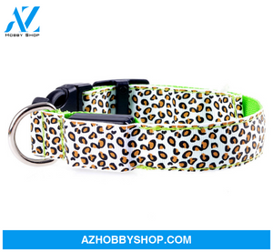 Led Dog Collar Safety Adjustable Nylon Leopard Pet M / Green