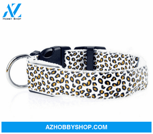 Led Dog Collar Safety Adjustable Nylon Leopard Pet M / White