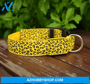 Led Dog Collar Safety Adjustable Nylon Leopard Pet M / Yellow