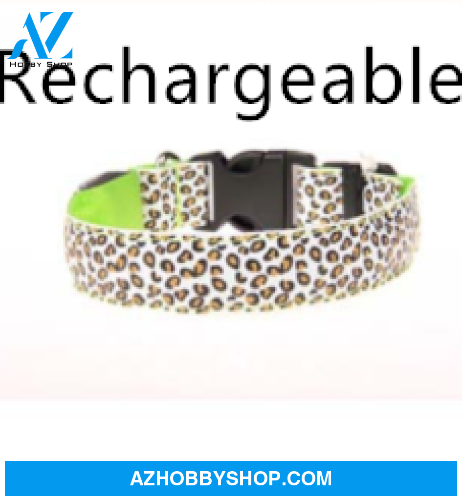 Led Dog Collar Safety Adjustable Nylon Leopard Pet S / Greenrechargeable