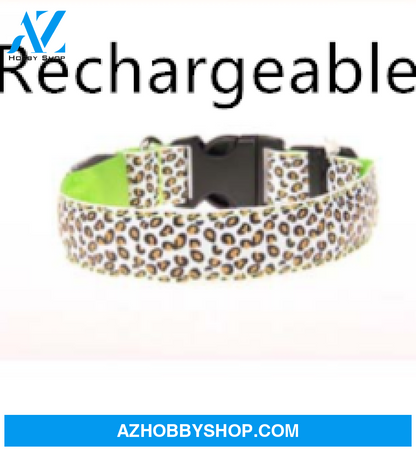 Led Dog Collar Safety Adjustable Nylon Leopard Pet S / Greenrechargeable