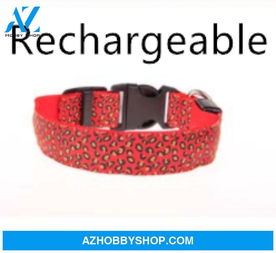 Led Dog Collar Safety Adjustable Nylon Leopard Pet S / Redrechargeable