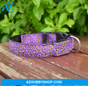 Led Dog Collar Safety Adjustable Nylon Leopard Pet Xl / Purple
