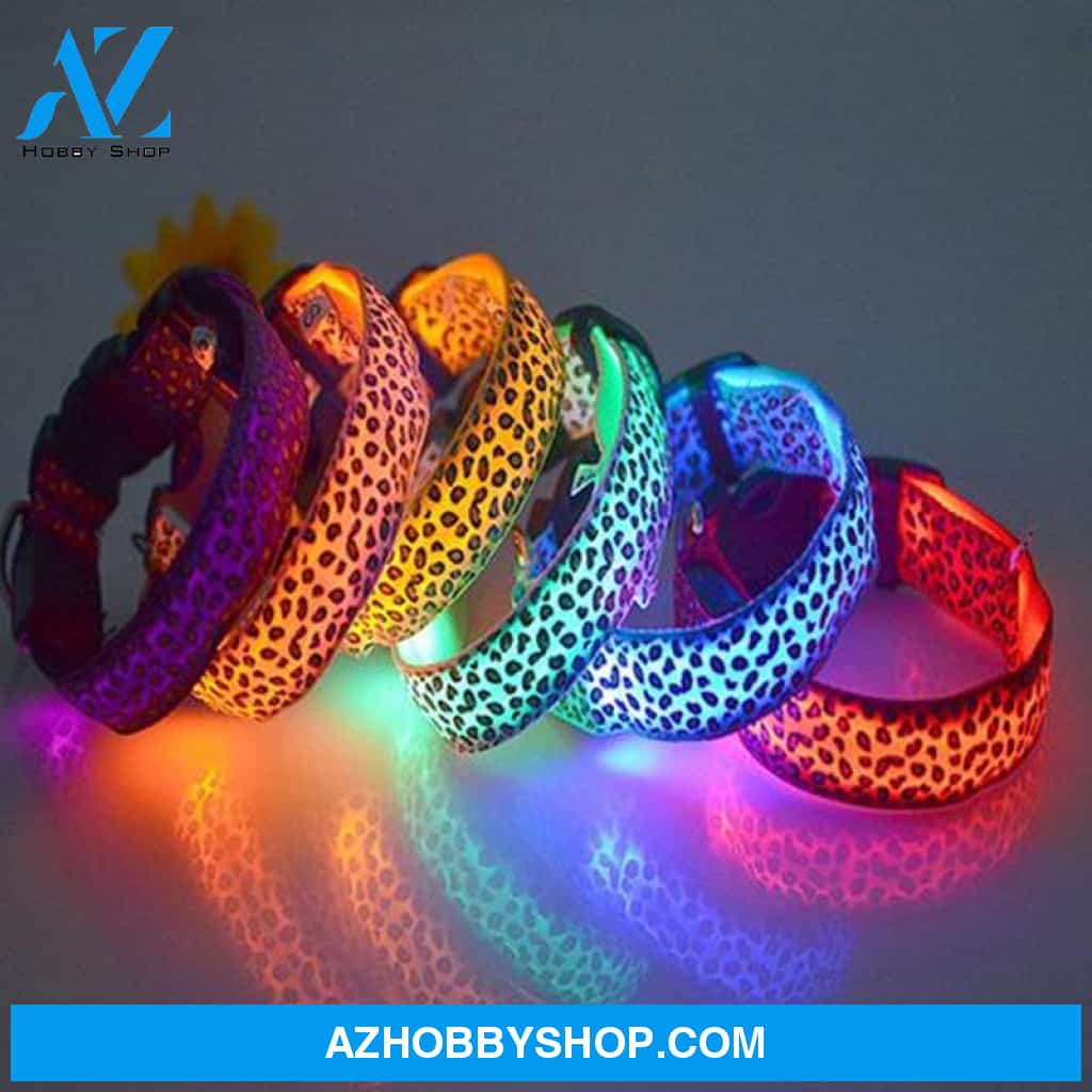 Led Dog Collar Safety Adjustable Nylon Leopard Pet Xs / Random