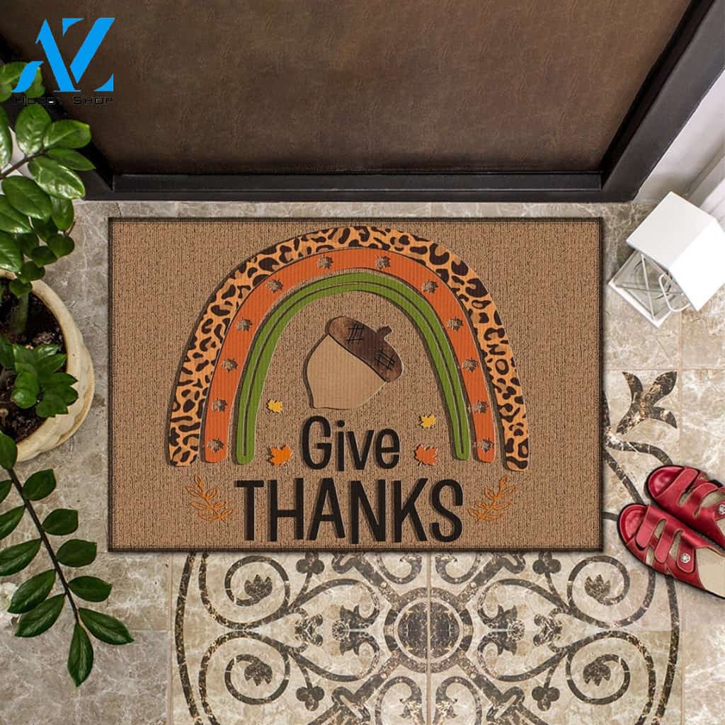 Leopard Fall Rainbow Thanksgiving Fall Doormat Gift For Friend Family Home Decor Warm House Gift Welcome Mat