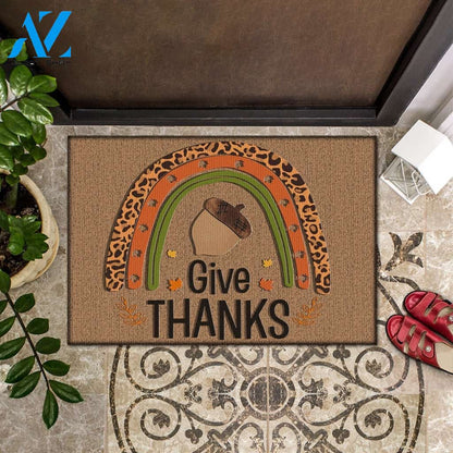 Leopard Fall Rainbow Thanksgiving Fall Doormat Gift For Friend Family Home Decor Warm House Gift Welcome Mat