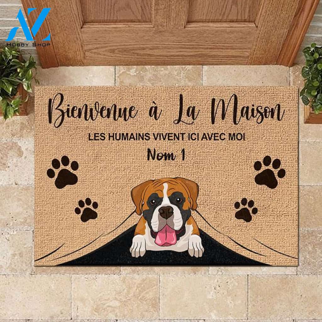 Les humains vivent ici avec nous French - Funny Personalized Pet Doormat | WELCOME MAT | HOUSE WARMING GIFT