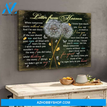 Letter from heaven Dandelion and Butterflies Memorial Canvas Wall Art Decor