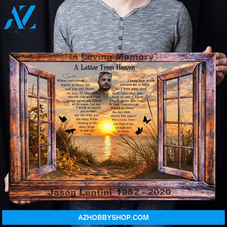 Letter From Heaven - Rustic Window to the Ocean Personalized Photo Memorial Canvas, Canvas Wall Art Gift for Remembrance