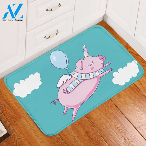 Levitate Pig Teal Door Mat