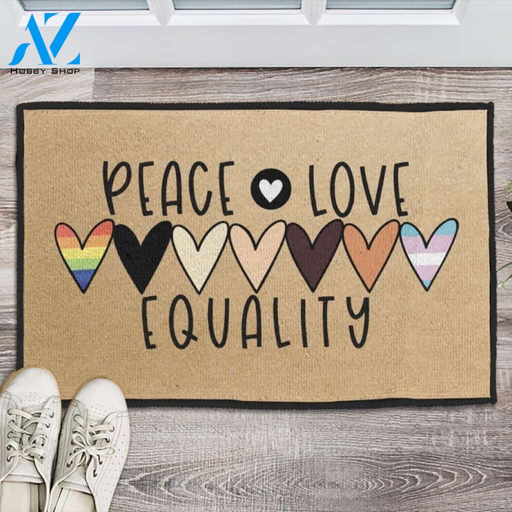 LGBT Awareness - Peace Love Equality Doormat Warm House Gift Welcome Mat Gift For Friend Family