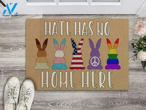 LGBT - Bunnies Hate Has No Home Here Durable Doormat Welcome Mat House Warming Gift Home Decor Gift for Rabbit Lovers Funny Doormat Gift Idea
