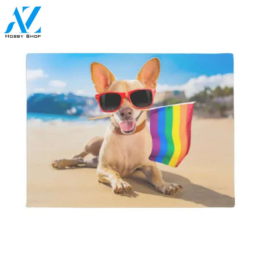 LGBT - Chihuahua Dog At the Beach Doormat Welcome Mat House Warming Gift Home Decor Gift for Dog Lovers Funny Doormat Gift Idea