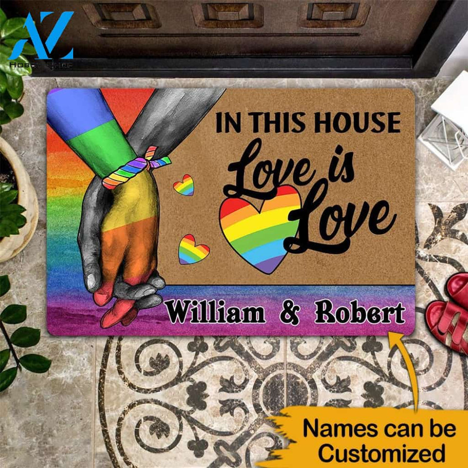 LGBT Couple Custom Doormat In This House Love Is Love Personalized Gift | WELCOME MAT | HOUSE WARMING GIFT