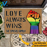 LGBT Couple Custom Doormat Love Always Wins Personalized Gift | WELCOME MAT | HOUSE WARMING GIFT