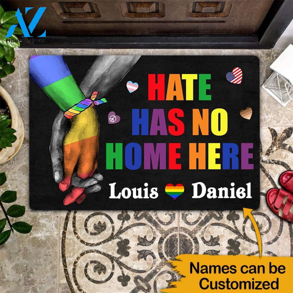 LGBT Custom Doormat Hate Has No Home Here Personalized Gift | WELCOME MAT | HOUSE WARMING GIFT