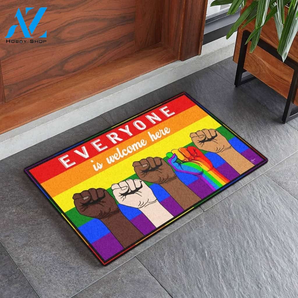 LGBT Doormat Rainbow Everyone Is Welcome Here Doormat, Gift For Friend Family Birthday Gift Home Decor Warm House Gift Welcome Mat