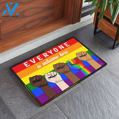 LGBT Doormat Rainbow Everyone Is Welcome Here Doormat, Gift For Friend Family Birthday Gift Home Decor Warm House Gift Welcome Mat